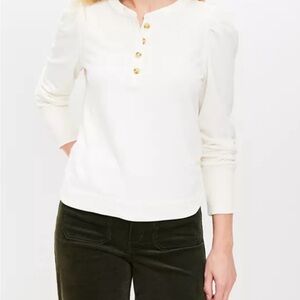 LOFT Off-White Button-Detail Henley Thin Sweatshirt